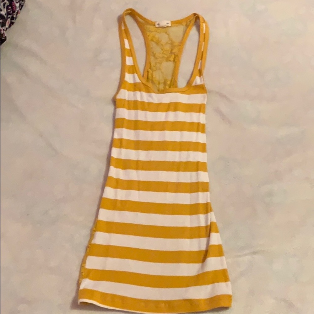 Yellow and White Striped Tank top with lace back